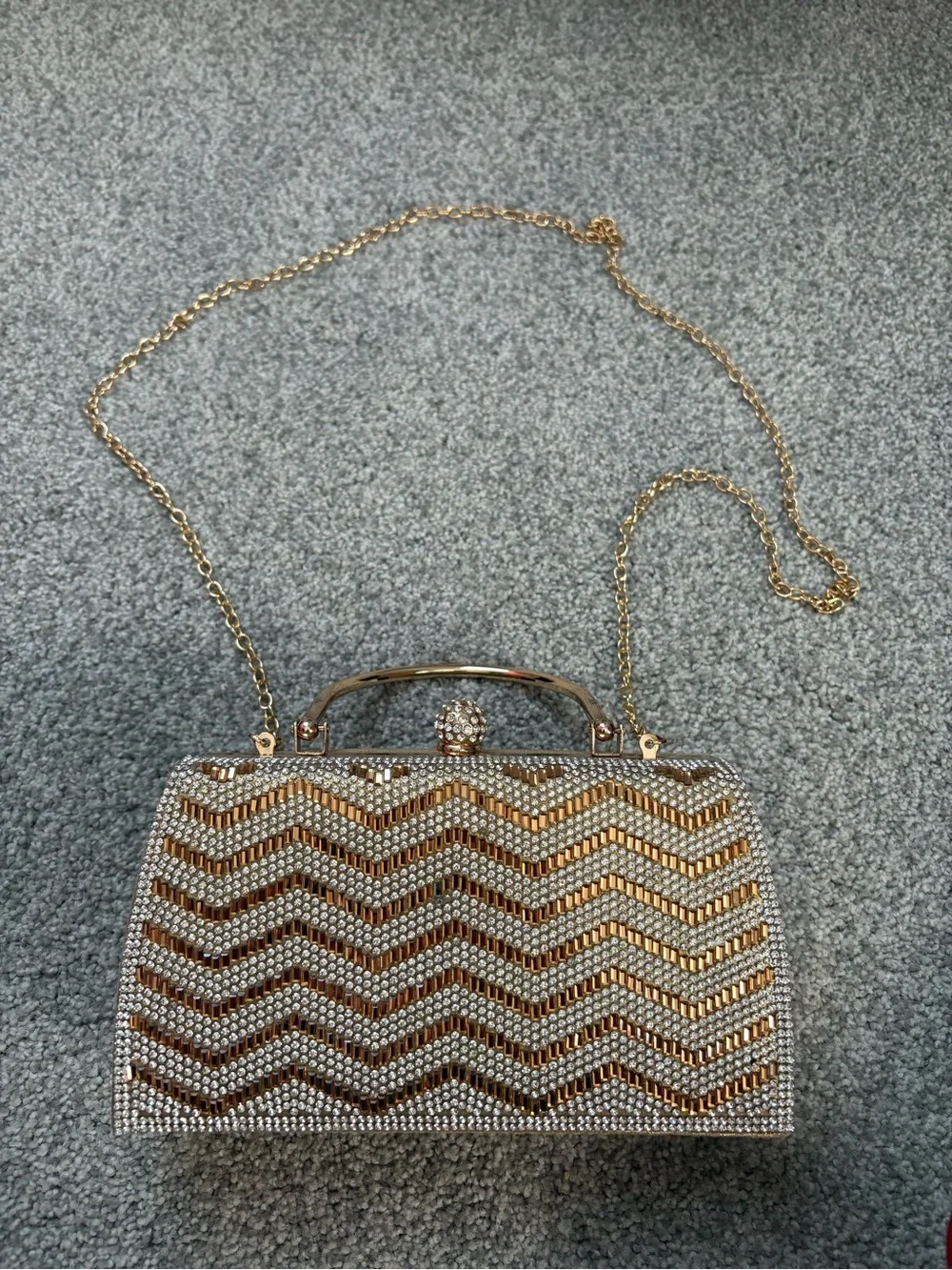 Sparkling Chevron Crystal Evening Clutch - Gold & Silver