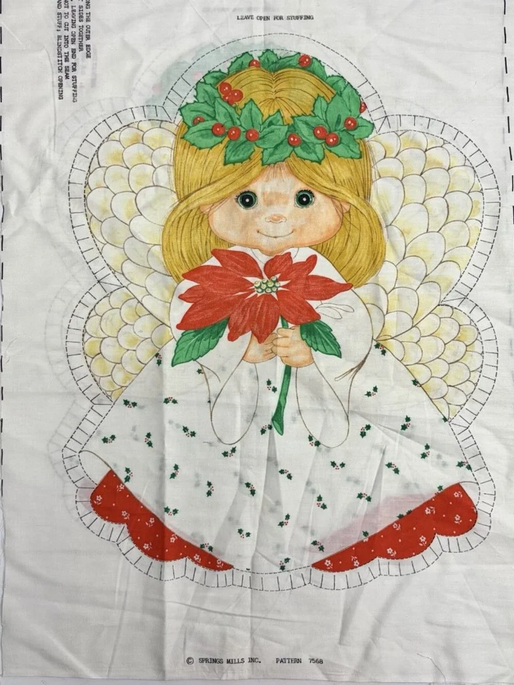 Vintage Christmas Angel Girl Fabric Pillow Panel Cut & Sew Spring Mills 7568
