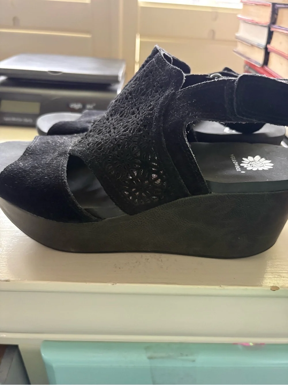 Yellow Box black suede