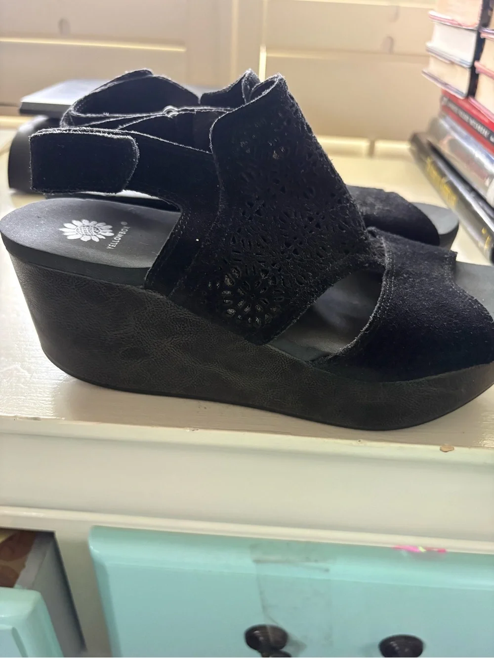 Yellow Box black suede