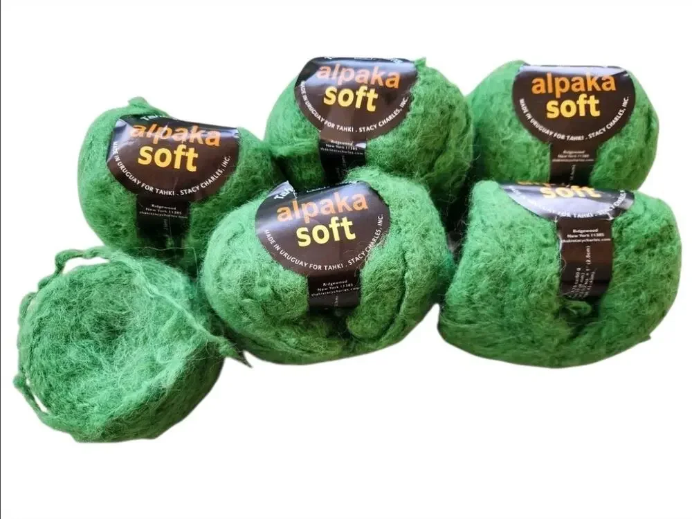 Tahki Alpaka Soft 100% Alpaca Yarn Lot 5 Skeins + Bonus Ball Fuzzy Bulky Green