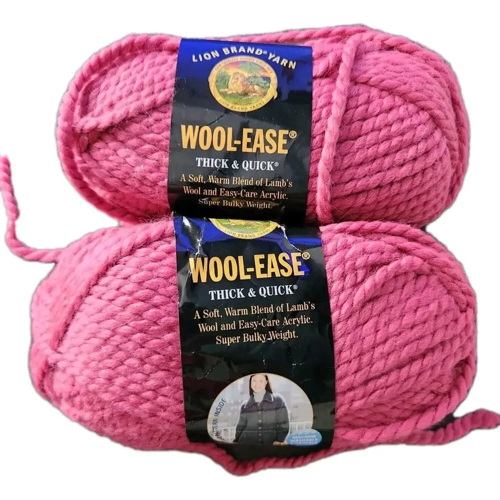Lion Brand Wool Ease Thick & Quick Yarn Lot 2 Raspberry Super Bulky Wool