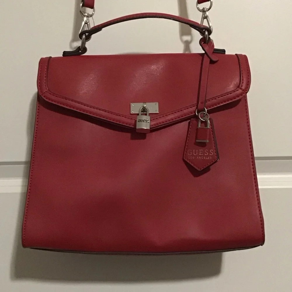 Guess Cherry Red Top Handle Satchel Bag