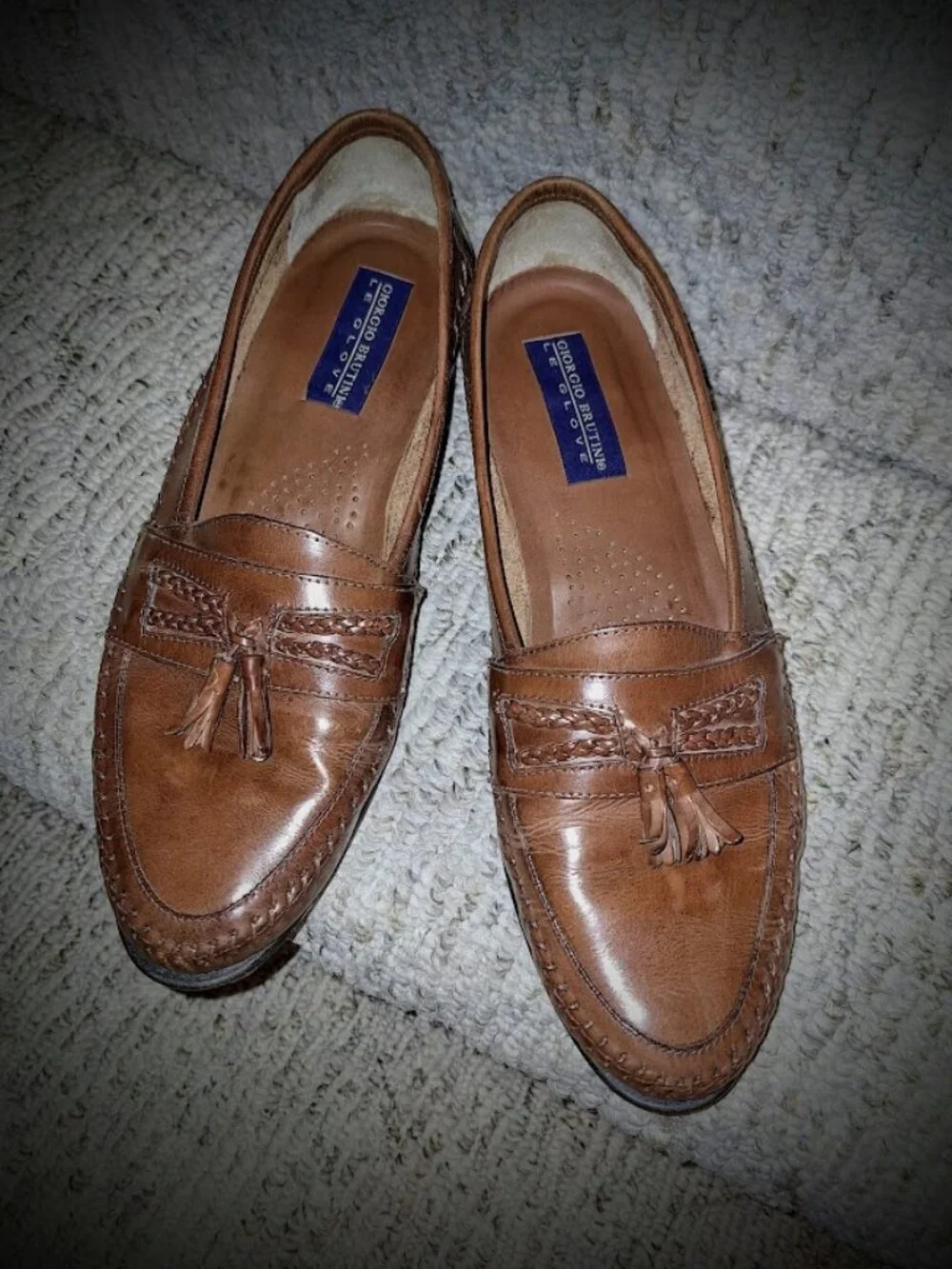 MEN'S BROWN LEATHER GIORGIO BRUTINI LE GLOVE TASSEL LOAFERS - SIZE 10 1/2