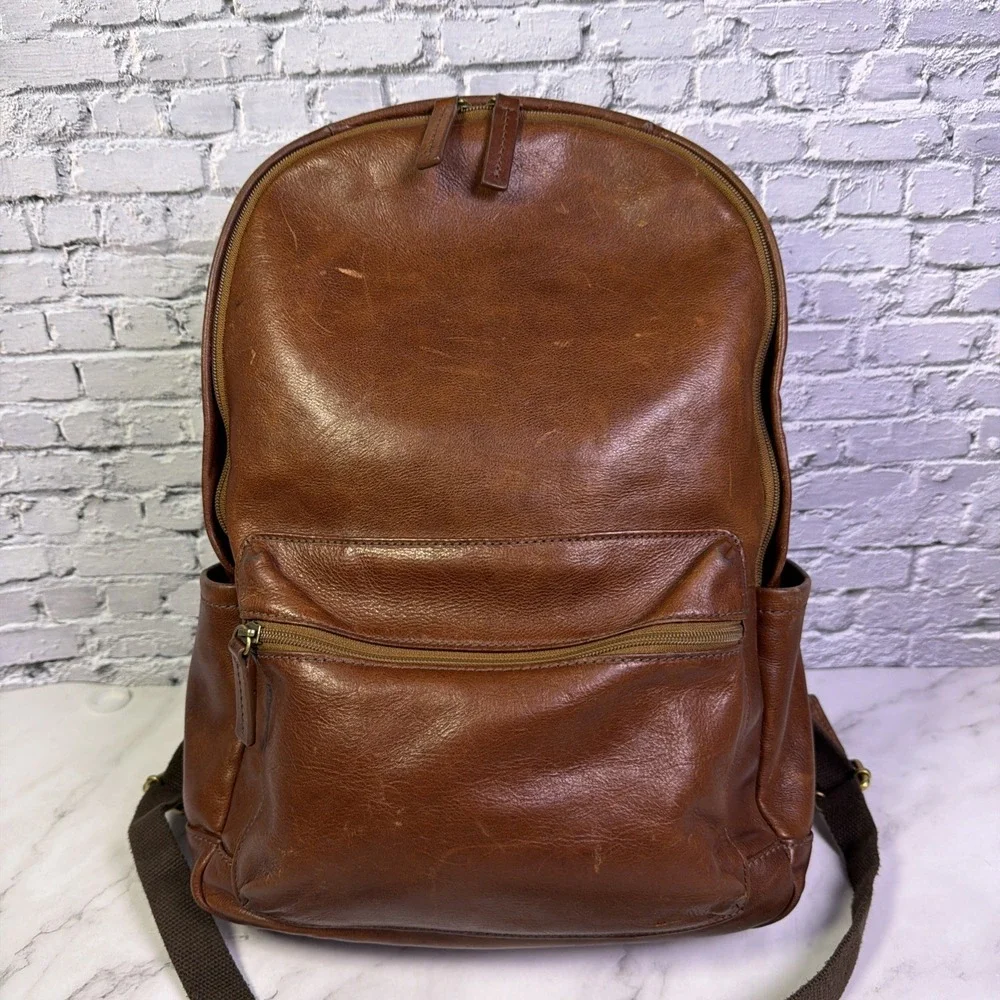FOSSIL Cognac Brown Leather Estate Backpack  16-inch Vintage Inspired
