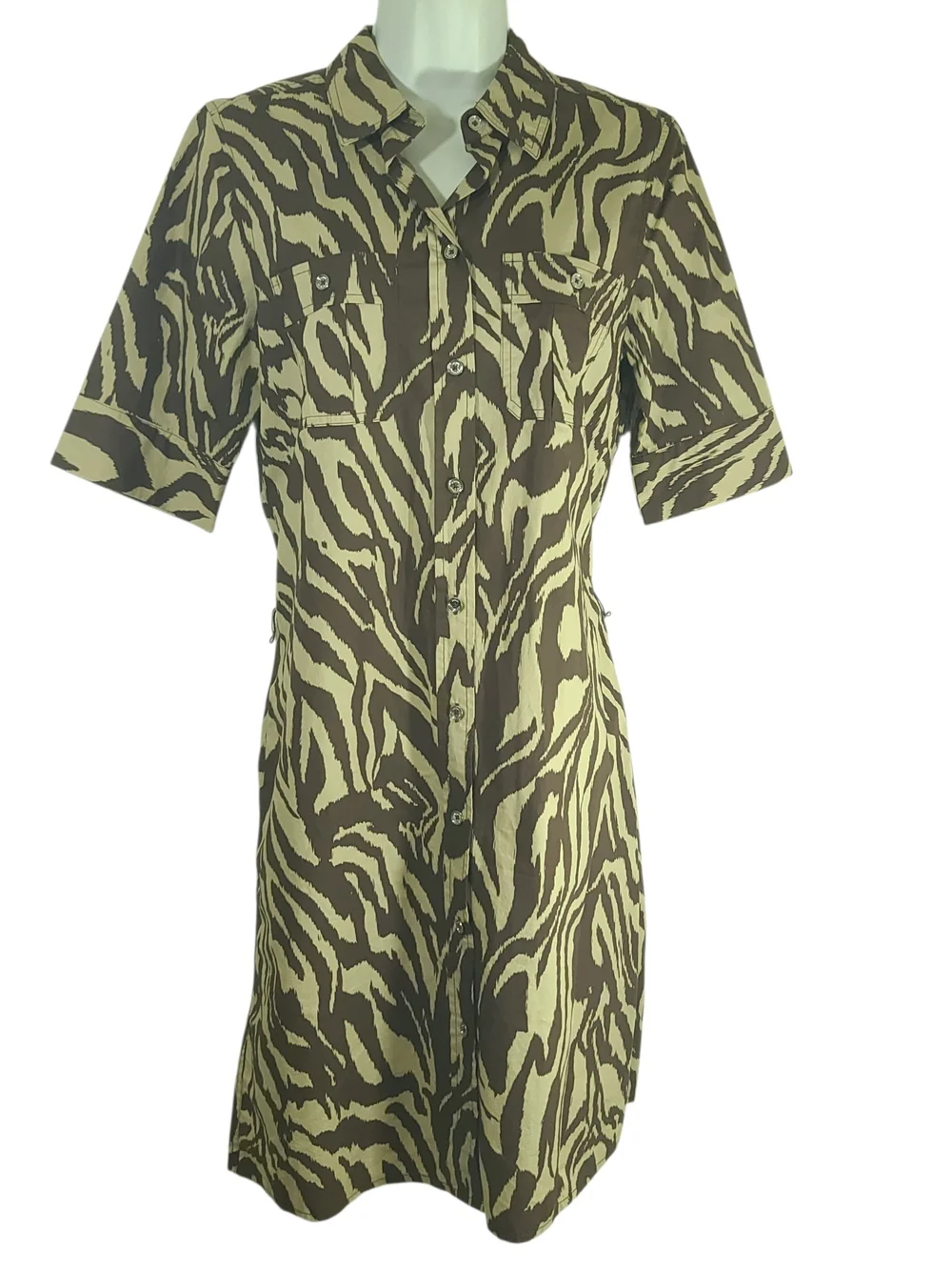 Michael Kors Tan and Brown Zebra Print Midi Shirt Dress