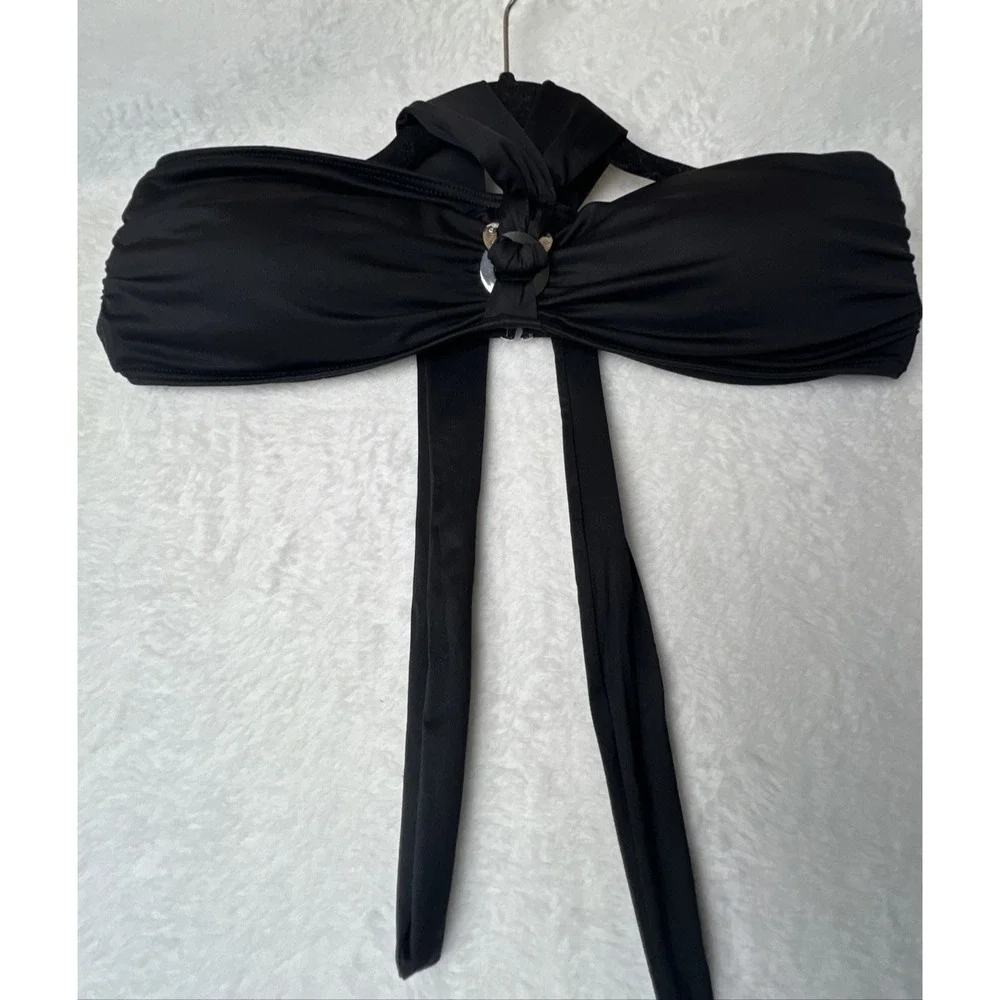 Michael Kors Bikini Top Womens L Black MK Gold Logo Classic Beach Swimwear‎