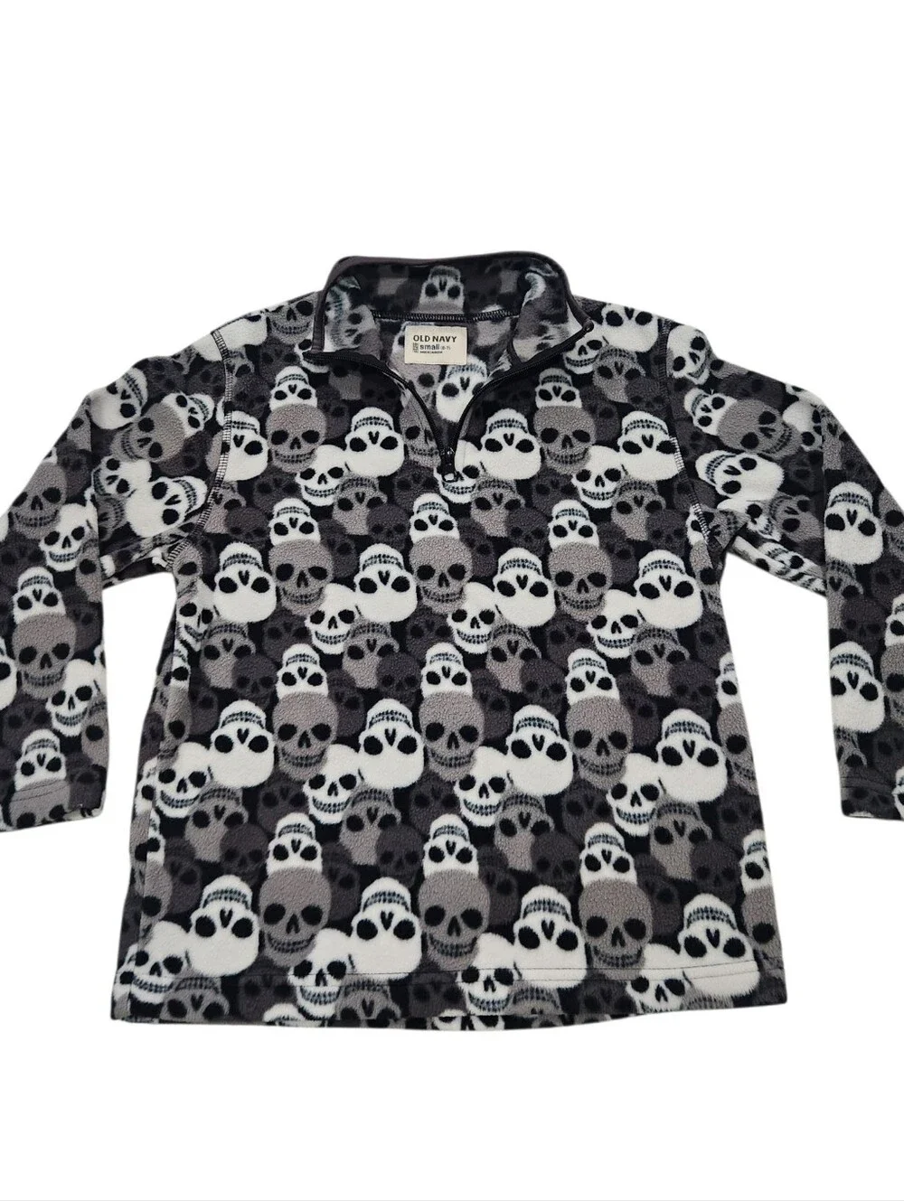 Old Navy Black White Gray Skull Fleece Pullover - Kids Size Sm 6/7