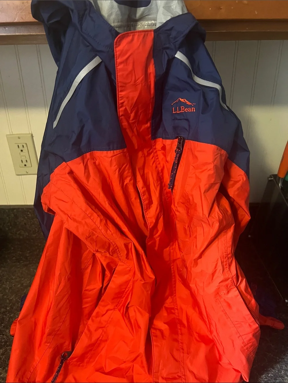 L.L. Bean Kids' Navy & Bright Orange Raincoat with Hood