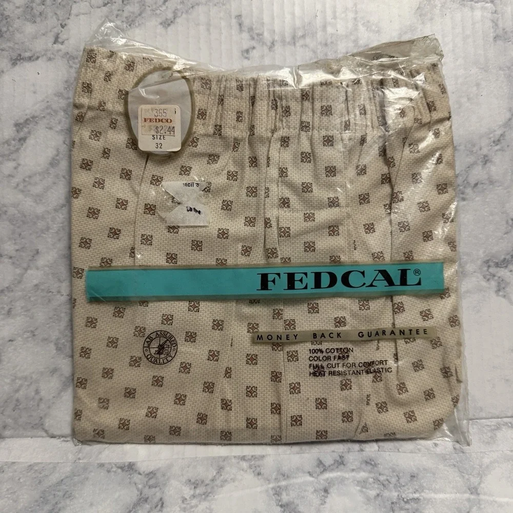 1970s Fedco Fedcal Boxer Shorts Cotton Men's Underwear Vintage Size 32 NOS New