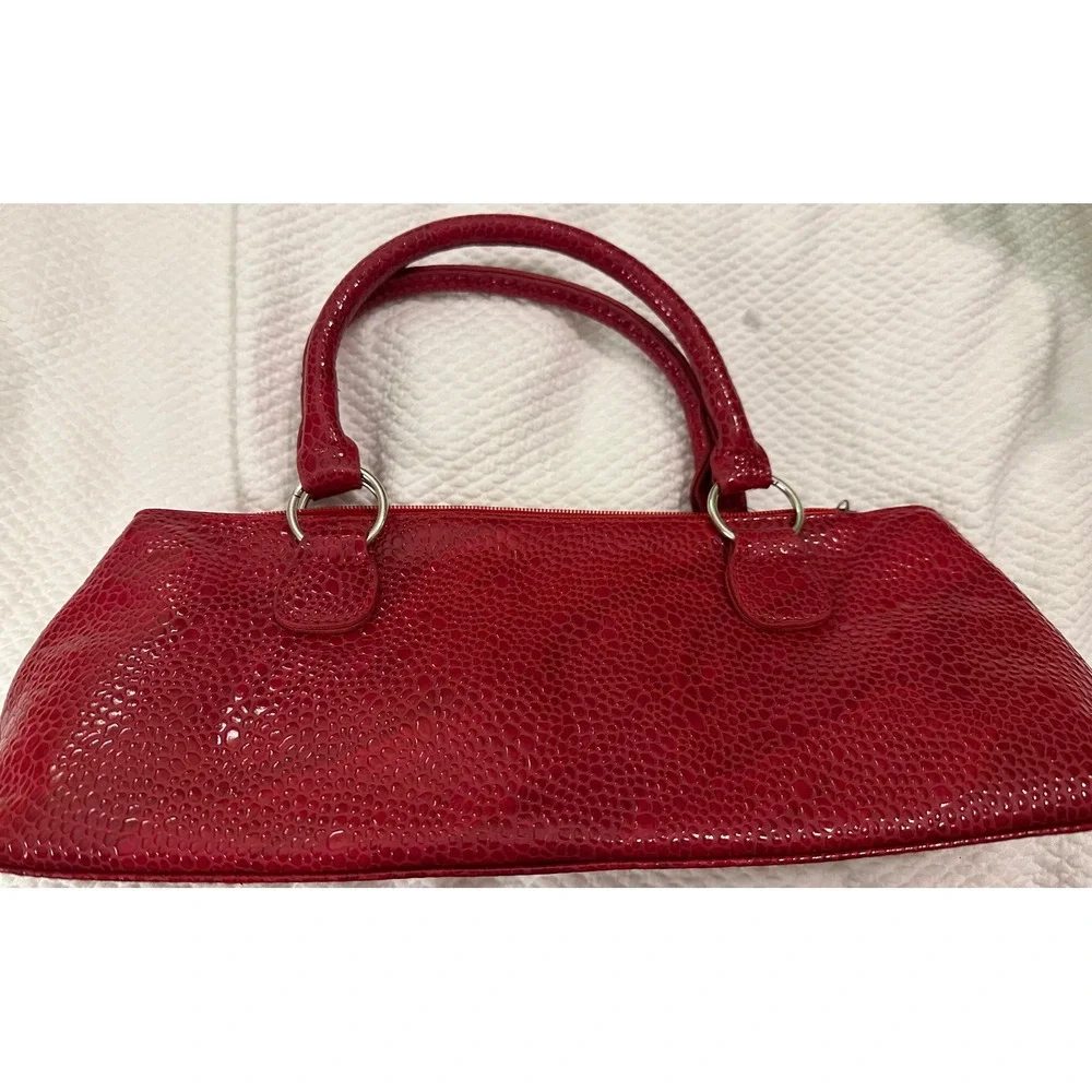 Red Faux Snake Skin Insulated Wine Bottle Bag Purse‎