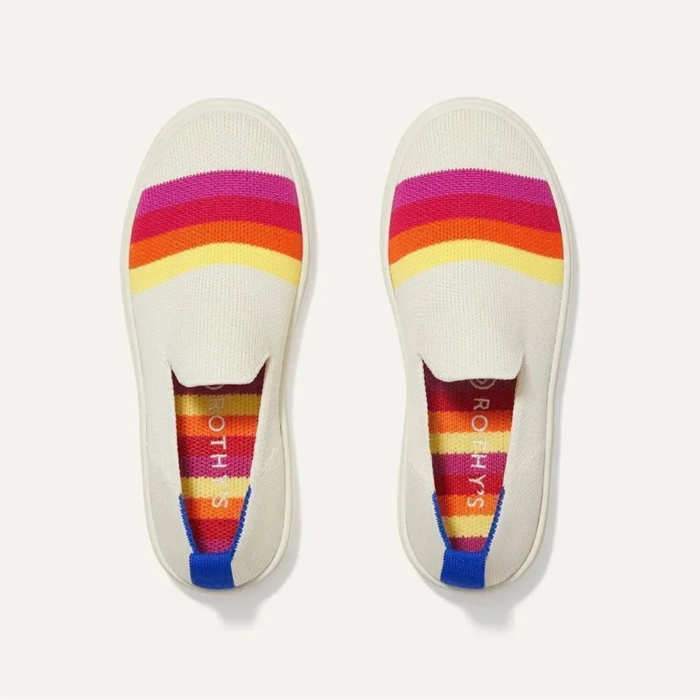 Rothy's Pink Candy Stripe white rainbow slip on sneaker shoes flats round kids 3