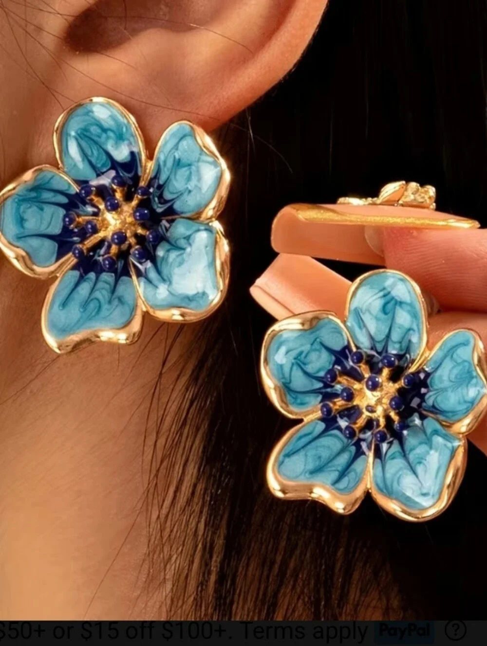 Blue Enamel Petals Earrings