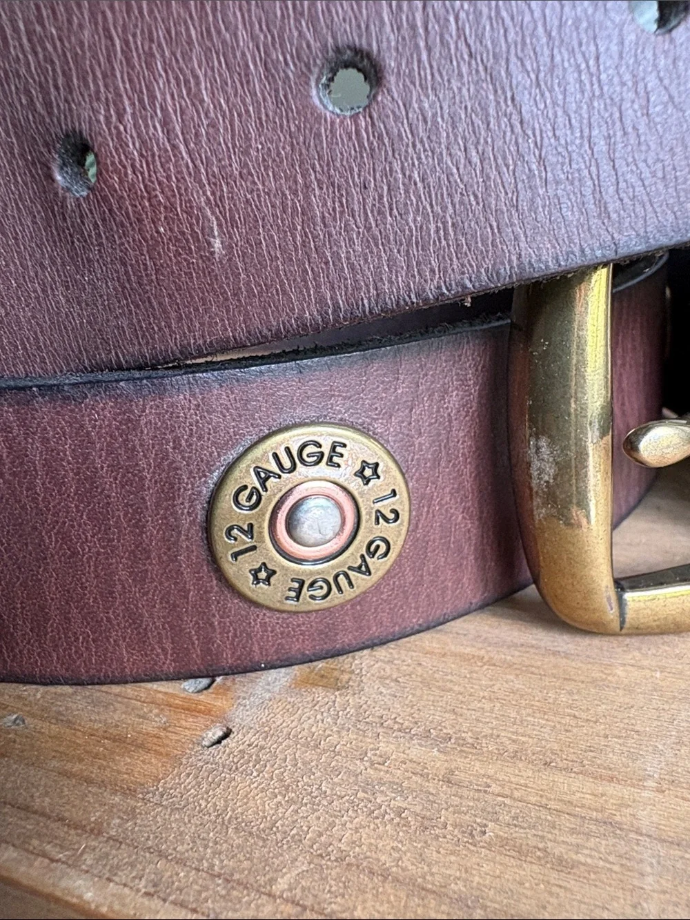 Nocona Brown Leather Belt with Brass Bullet-Trim Buckle