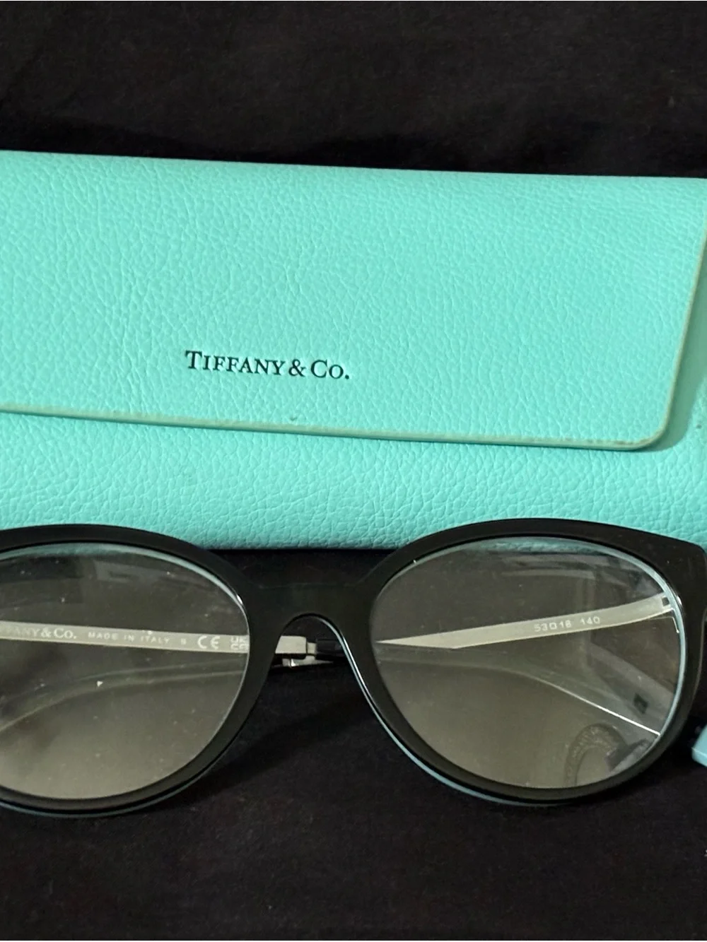 Tiffany & Co. Black Oval Reading Glasses with Tiffany Blue Case