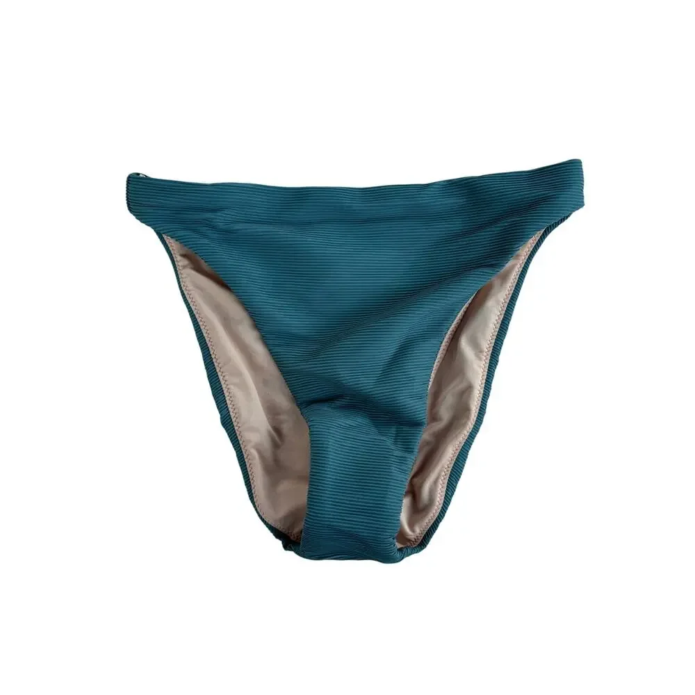 J.Crew Ribbed High-Rise Cheeky Bikini Bottom, Green,‎ Sz XXS