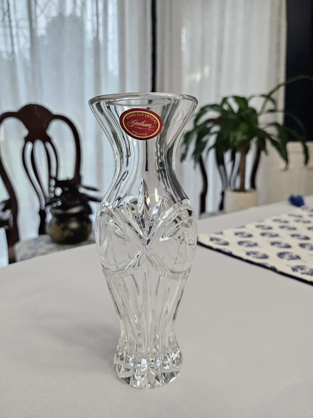 Vintage Gorham Crystal Bud Vase Victoria's Garden Hand Cut Poland 6.75