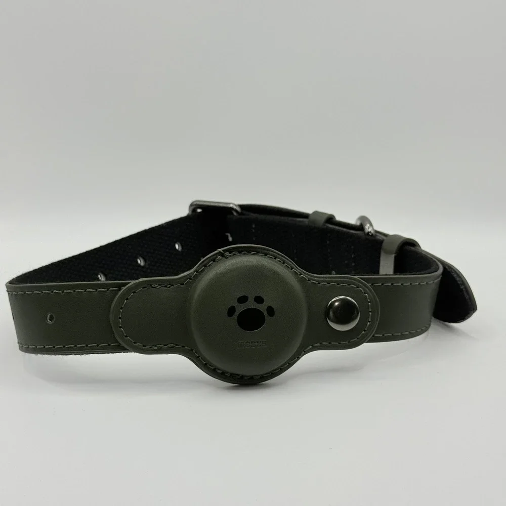 MODUS Adjustable Dog Collar with AirTag Holder Olive Green Size L 12.5-21