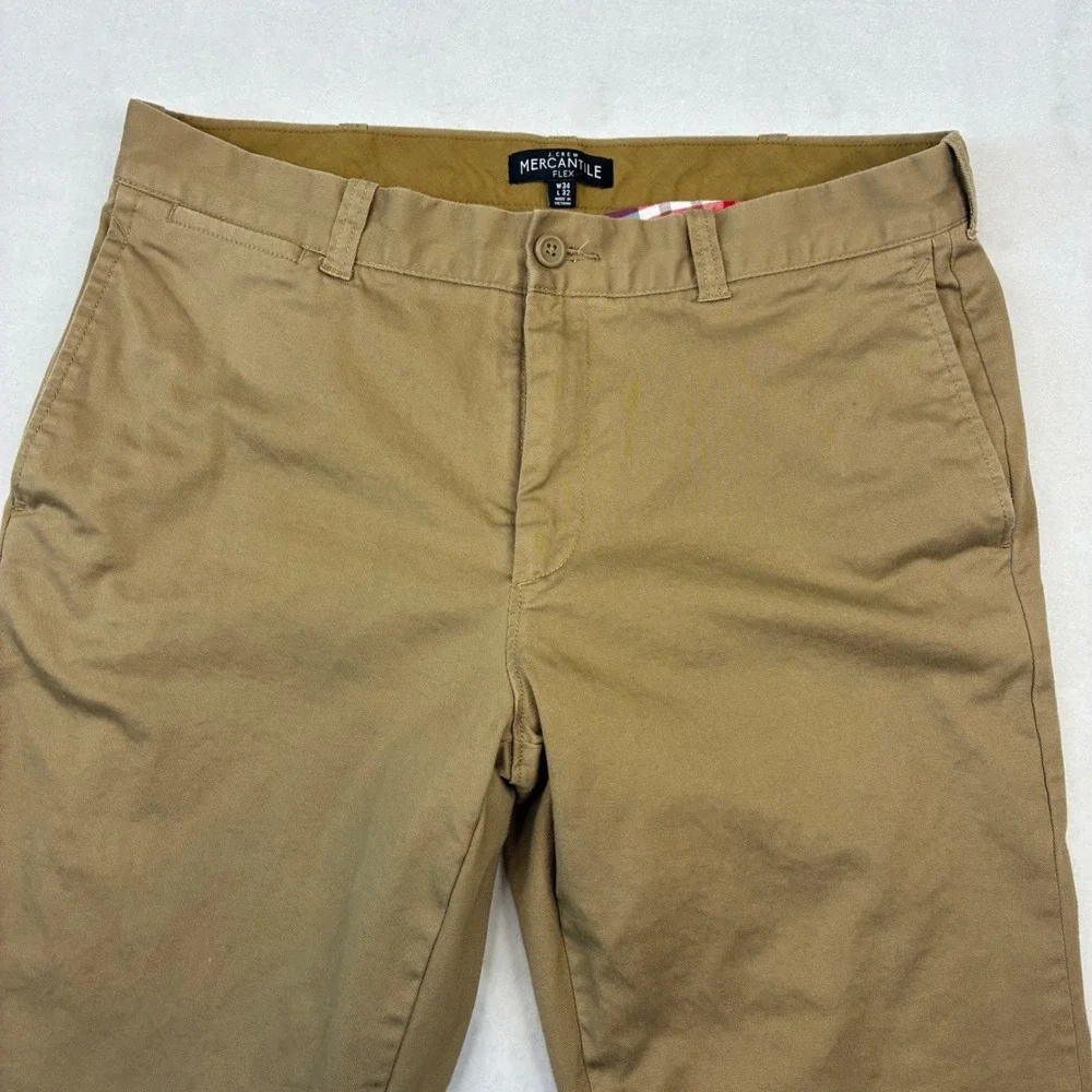 J.Crew Mercantile Plaid Lined Chino Pants Mens 34x32 Tan Flex Straight Khakis