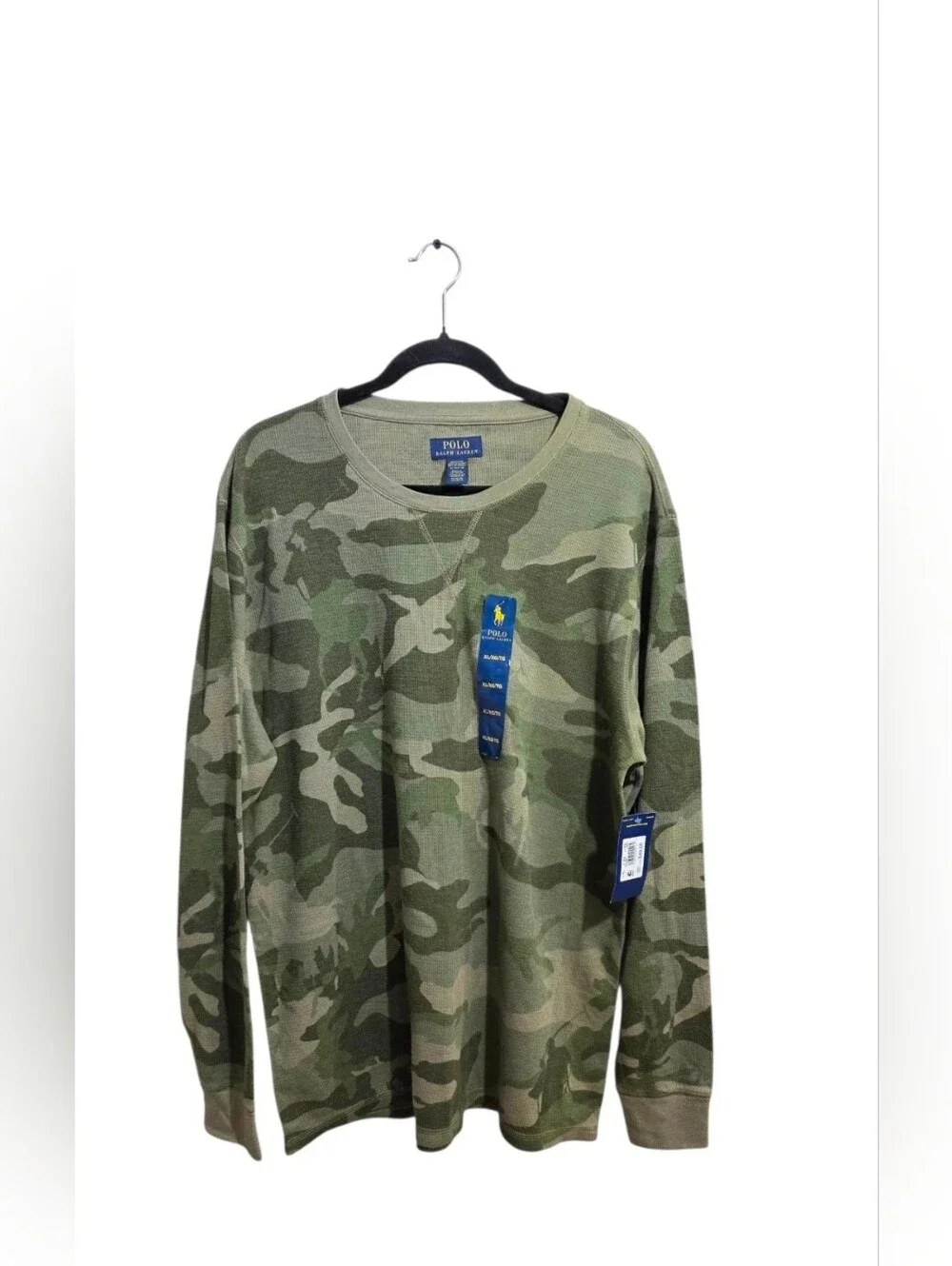 Polo Ralph Lauren Camo Pajama Top Green Waffle Knit Thermal Sleepwear Men's XL