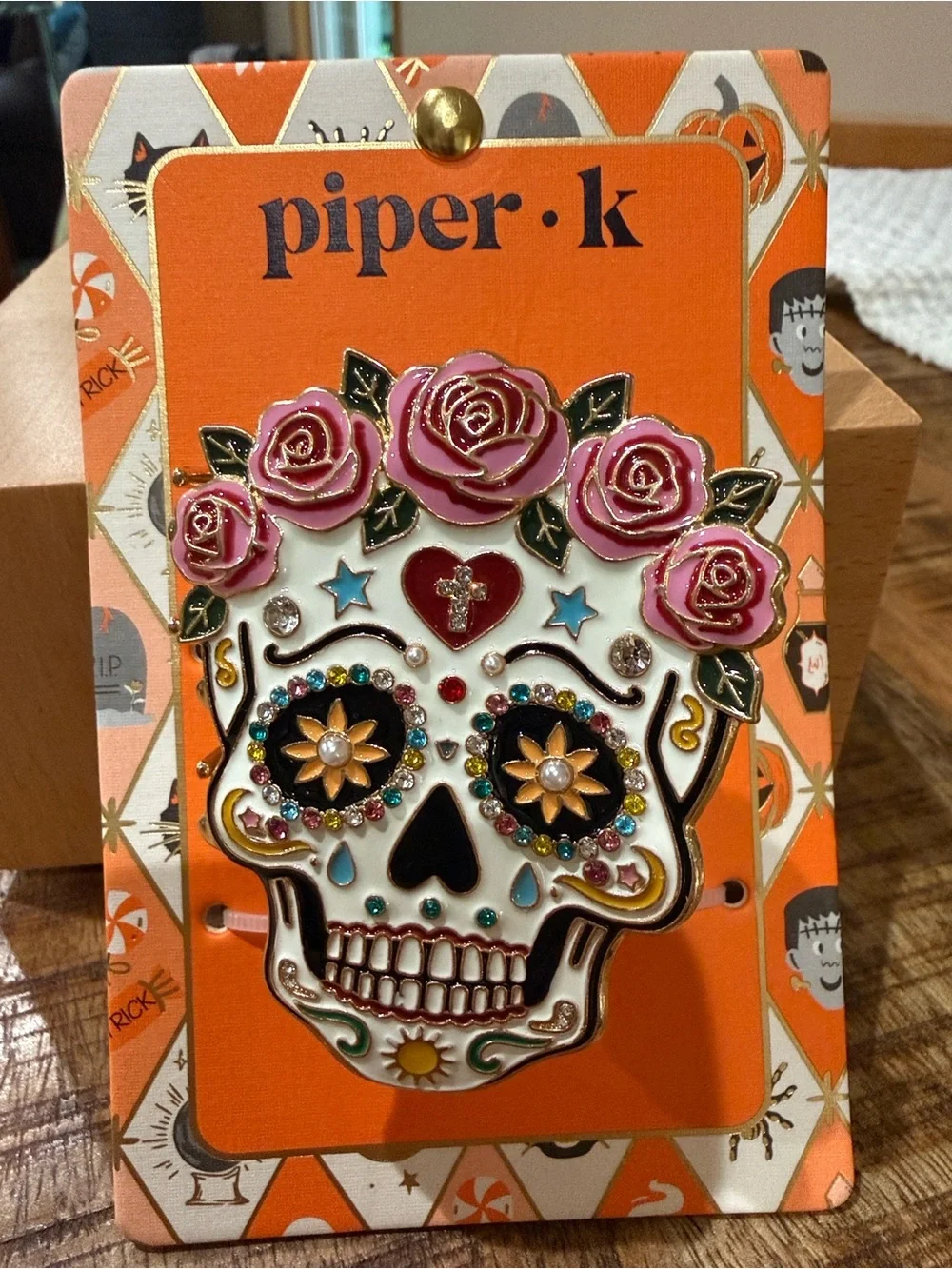 ☠️🌺piper·k Pink Floral Sugar Skull Hair Clip NWT
