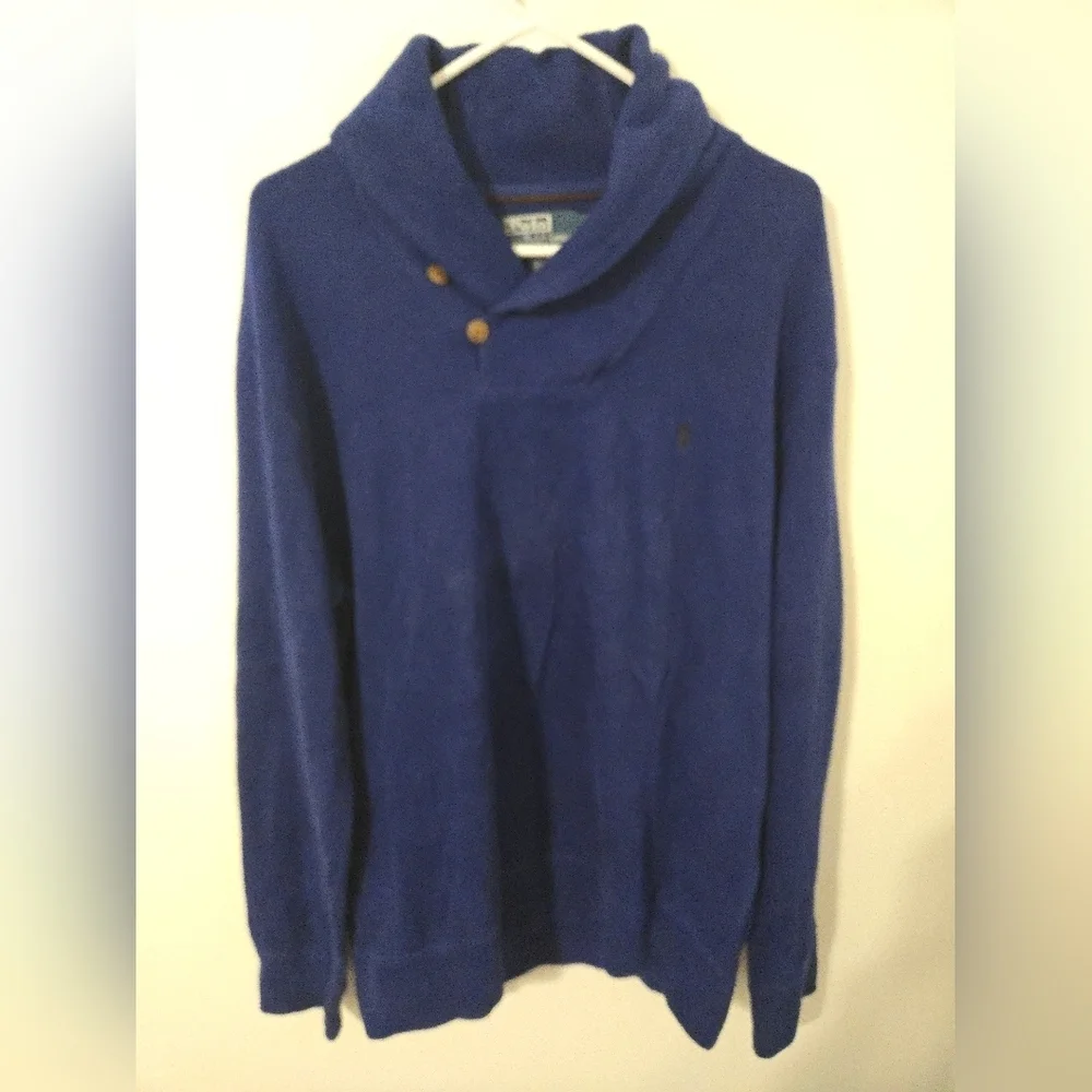 Polo Ralph Lauren Shawl Collar Pullover Sweater Men Large Royal Blue