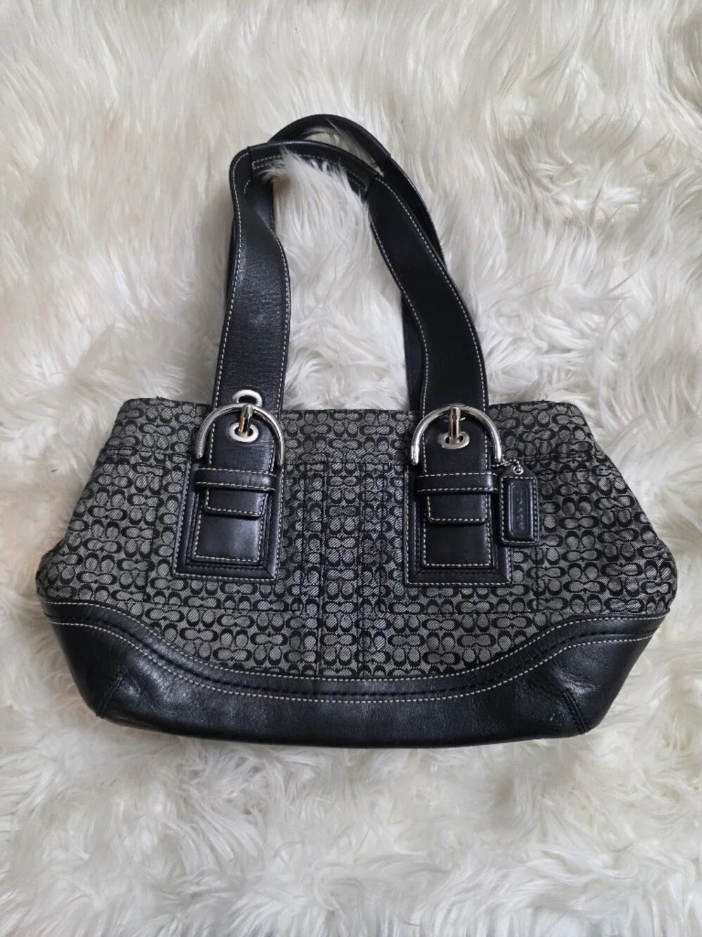 Vintage Coach Black Signature Canvas Shoulder Bag
