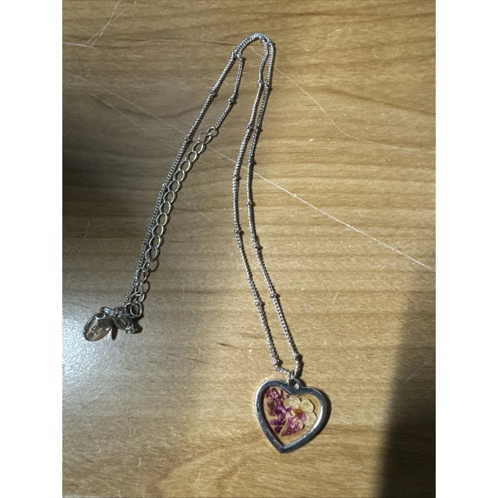Silver Tone Heart Charm Pendant Necklace, No Stone