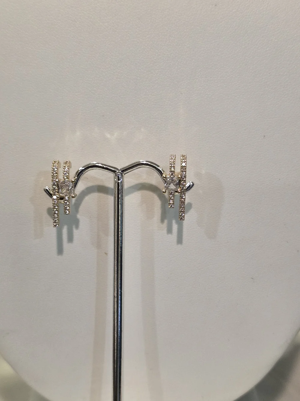 IMA Collection Gold CZ Princess Cut Bar Stud Earrings | Elegant Sparkle
