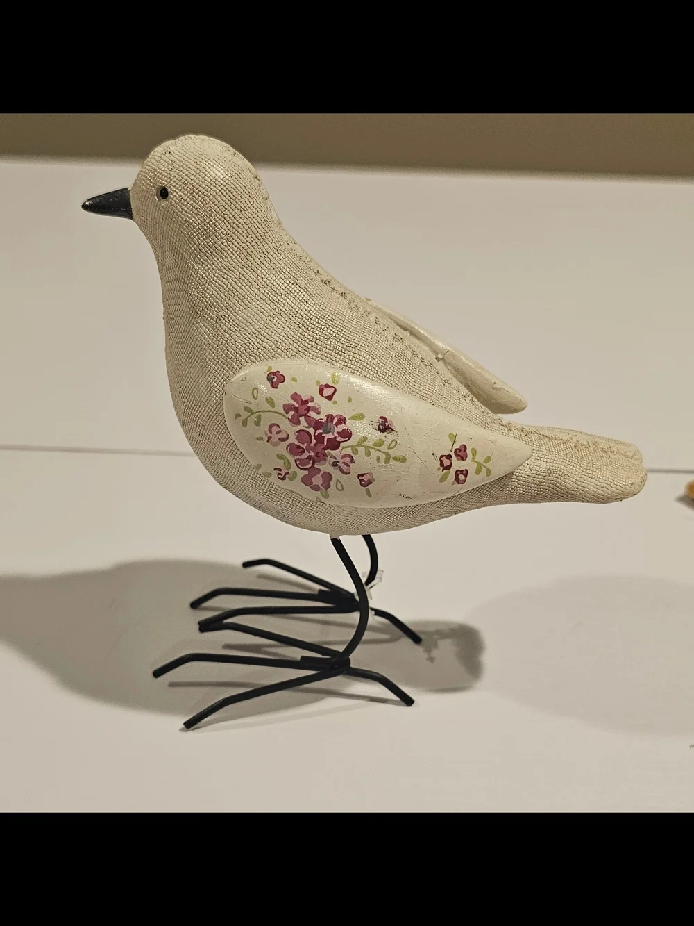 Melrose Decorative Cream Fabric Bird Figurine with Floral Wings