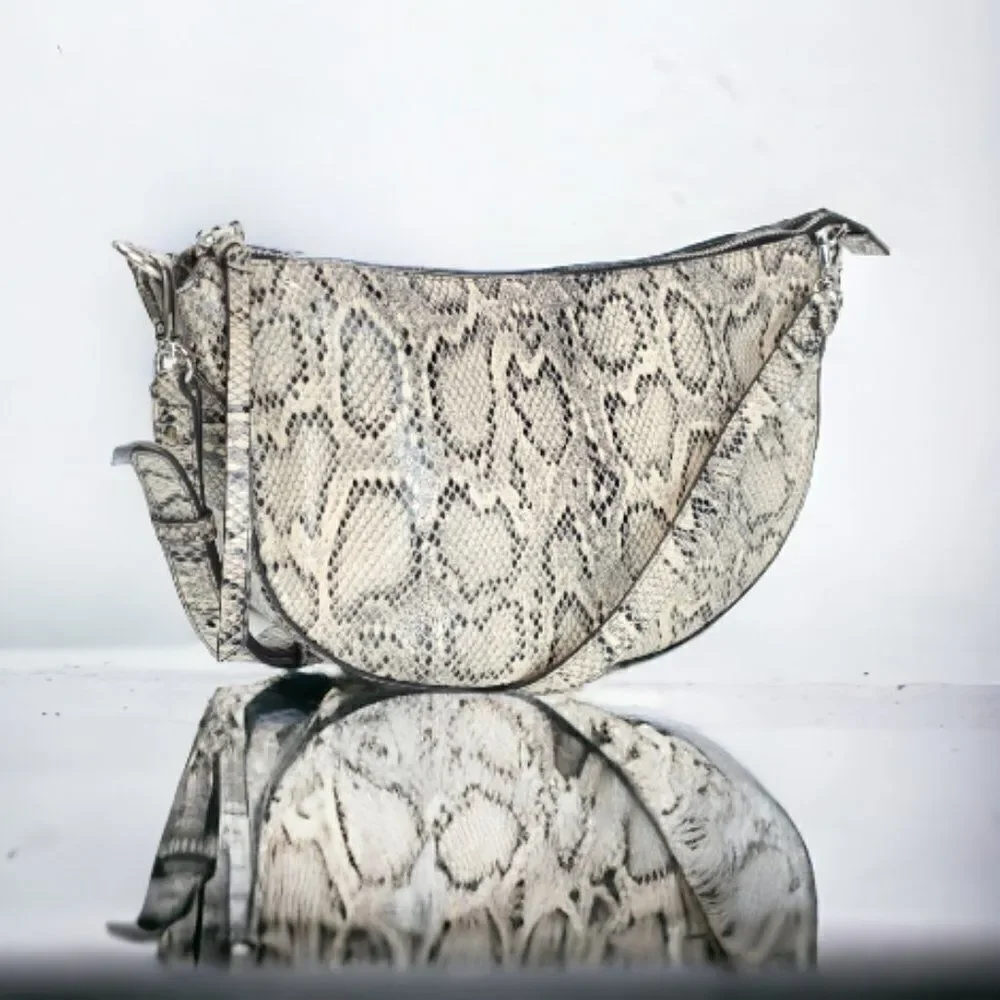 J.jill Leather Crossbody Crescent Bag In Grey, Snake