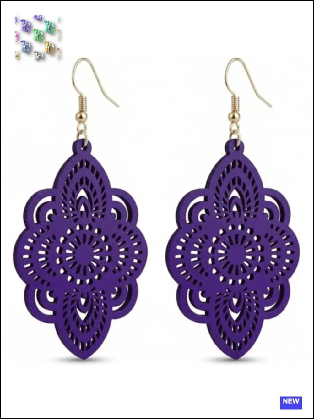 Laser-Cut Wooden Filigree Teardrop Dangle Earrings Boho Artistic Statement
