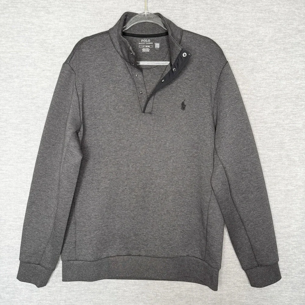 Polo Ralph Lauren Mens 1/4 Snap‎ Zip Pullover Sweatshirt Grey Large L Quarter