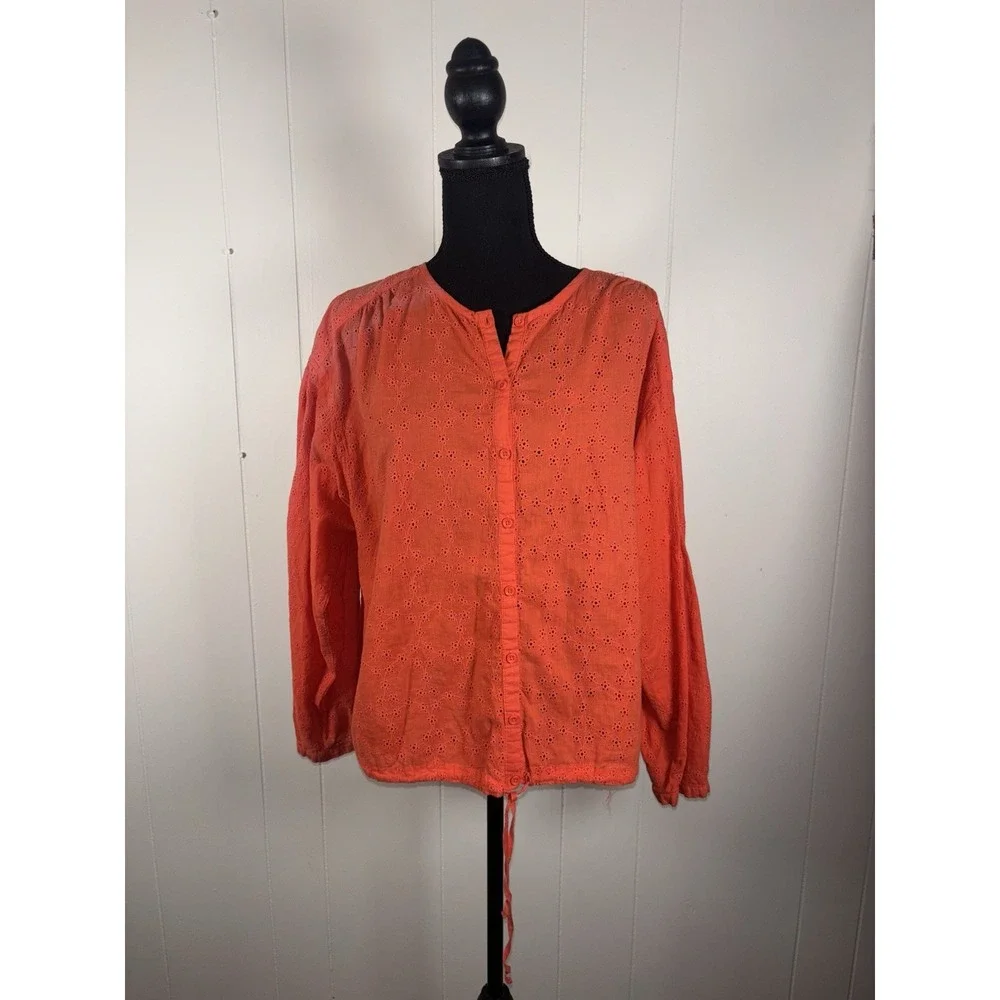 FREE PEOPLE Stars Align Cotton Eyelet Top in Orange Size M *‎