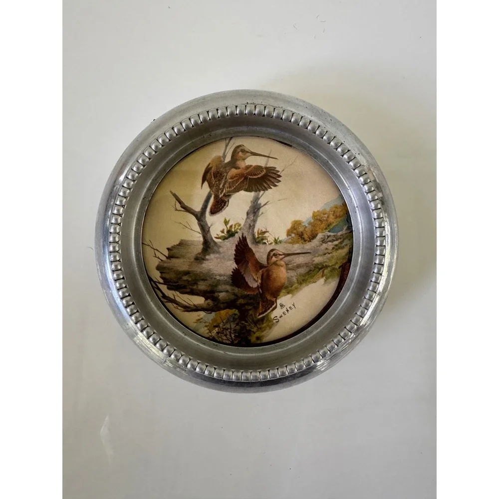 Vintage Fredric Sweney Woodcock Bird Art Metal Coaster Lefton Iron & Metal Co