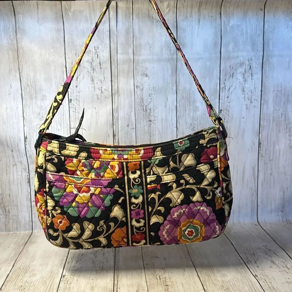 Vera Bradley Black Floral Shoulder Bag Handbag Purse‎
