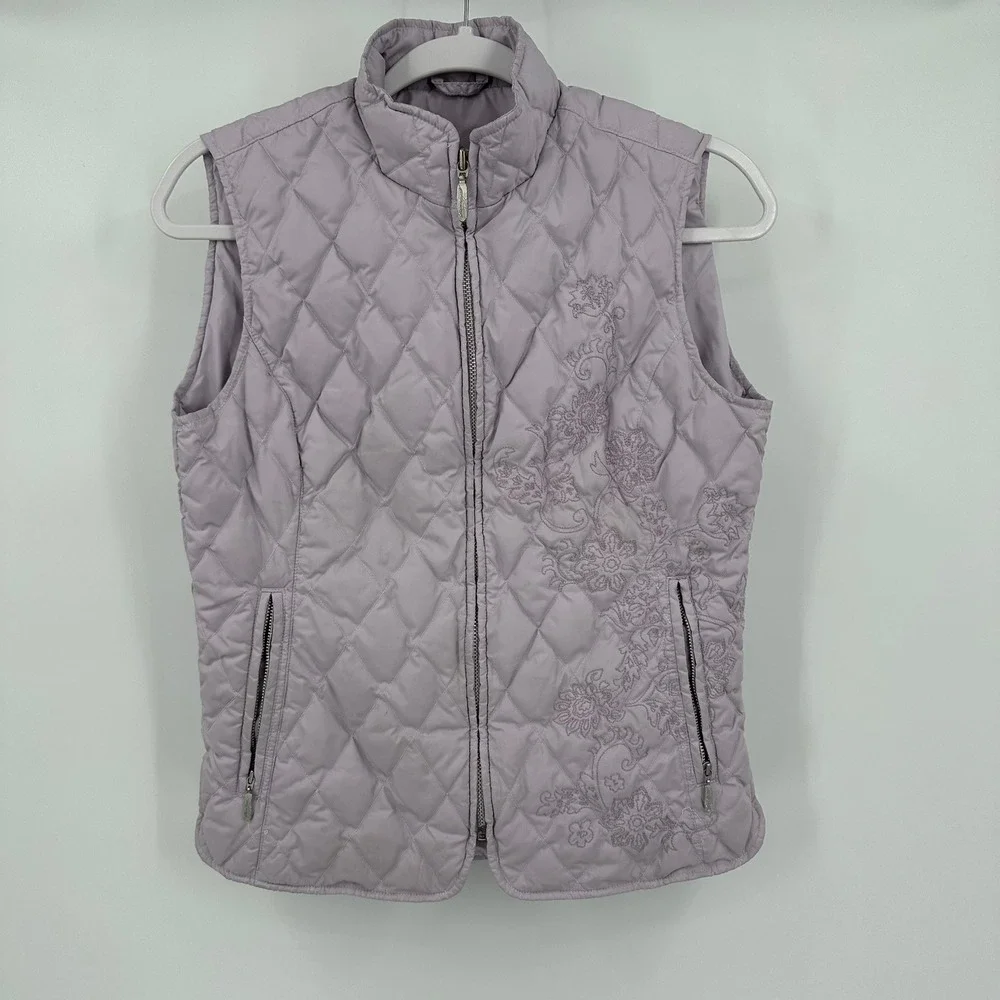 Eddie Bauer Womens Goose Down Quilted Vest Size XS Granola Floral Pastel Hiking