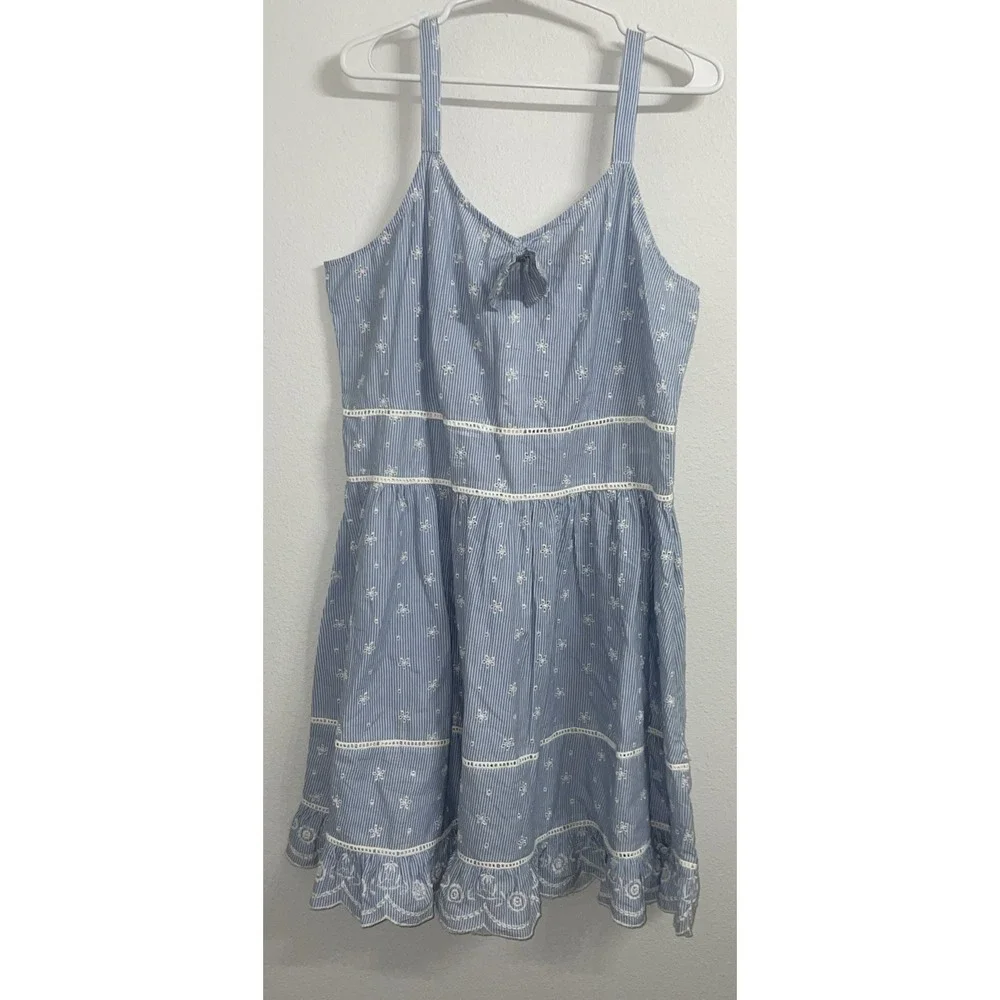 Wrangler Blue Lace Sundress Size XL‎ Blue Cotton Stripe Ruffle Hem