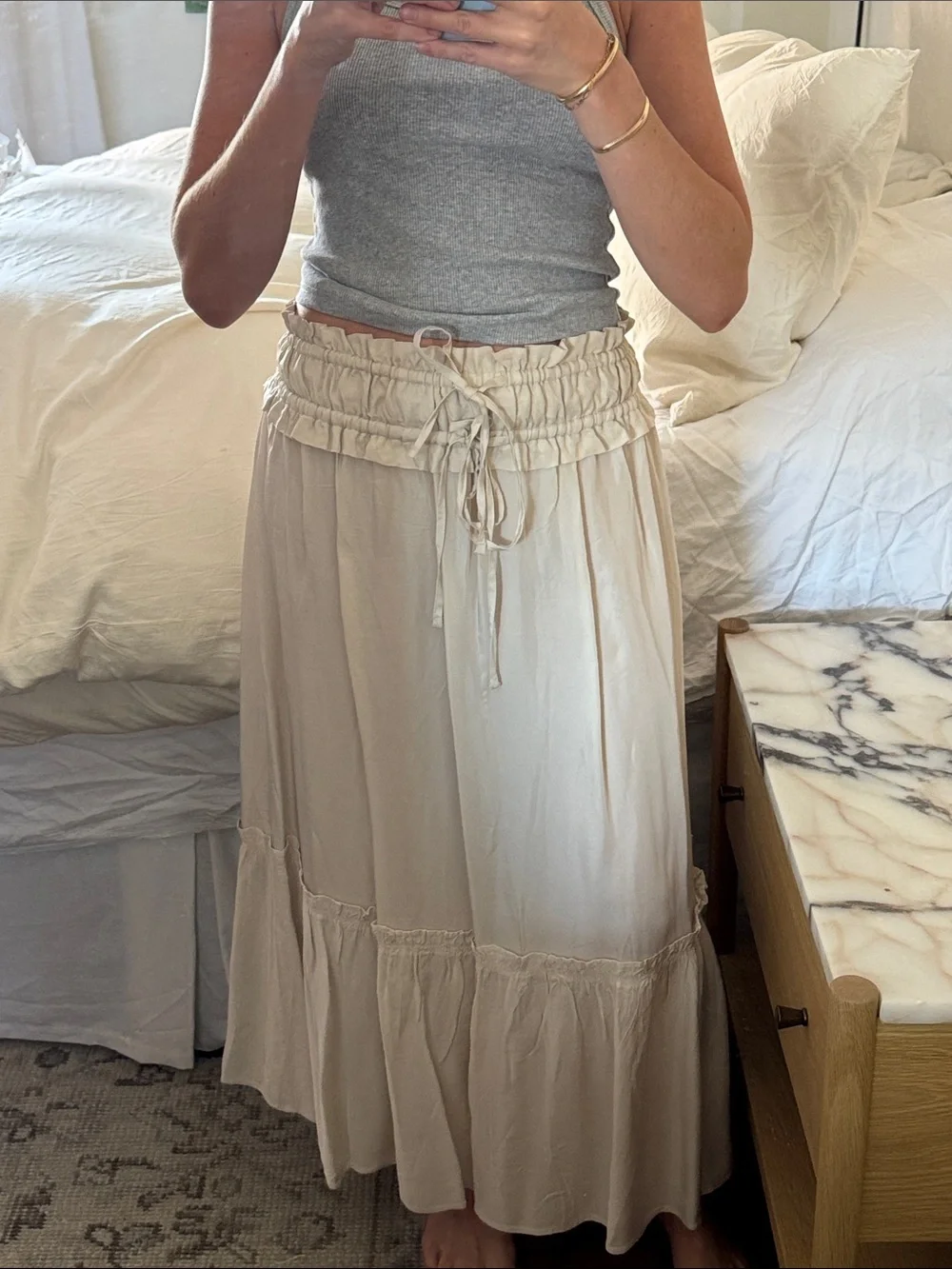 Jcrew Cream smocked midi dress