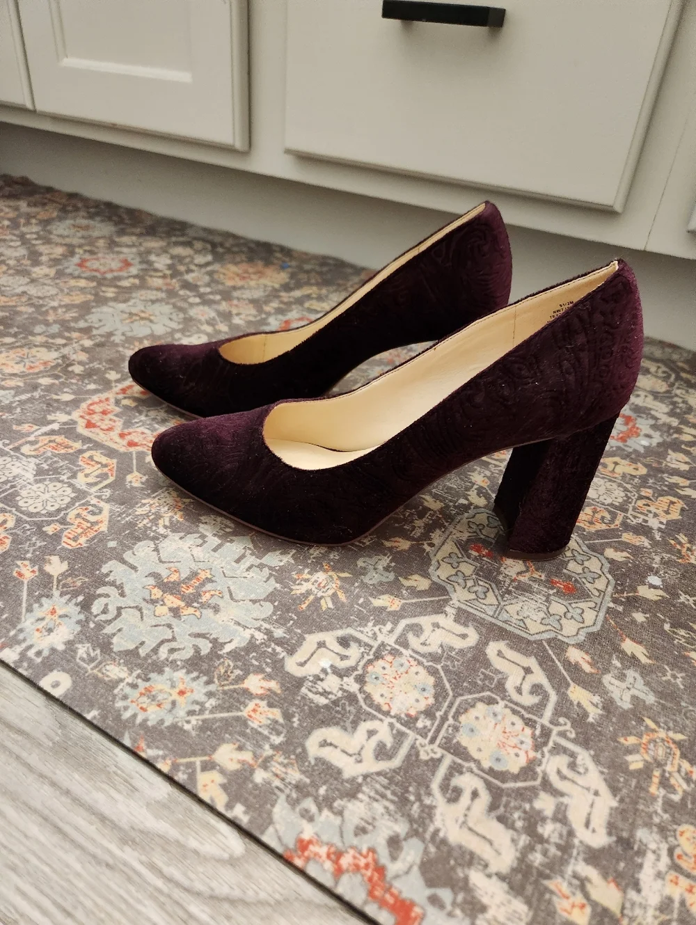 Anne Klein Velvet Block Heel Pumps in Plum