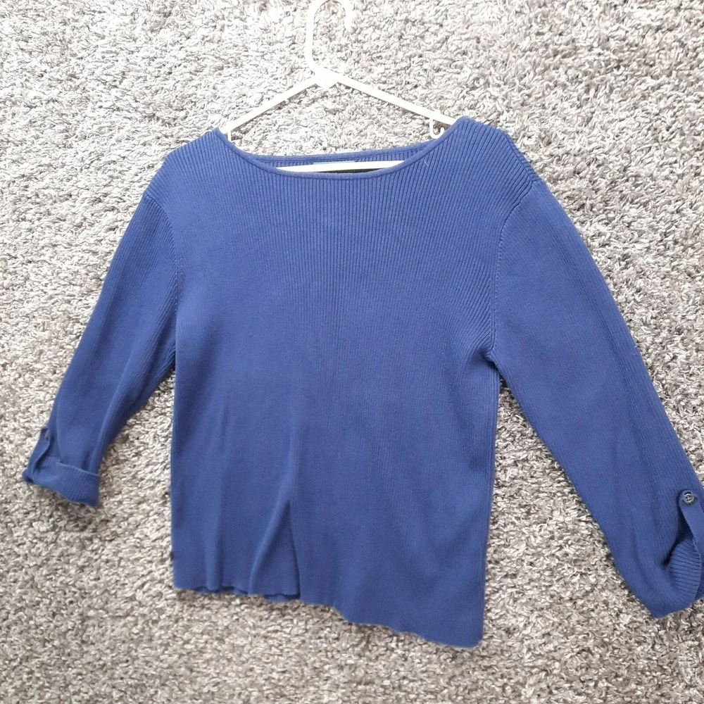 Ralph Lauren LRL‎ Sweater Women XL Blue 3/4 Roll Tab Boat Neck Pullover Top