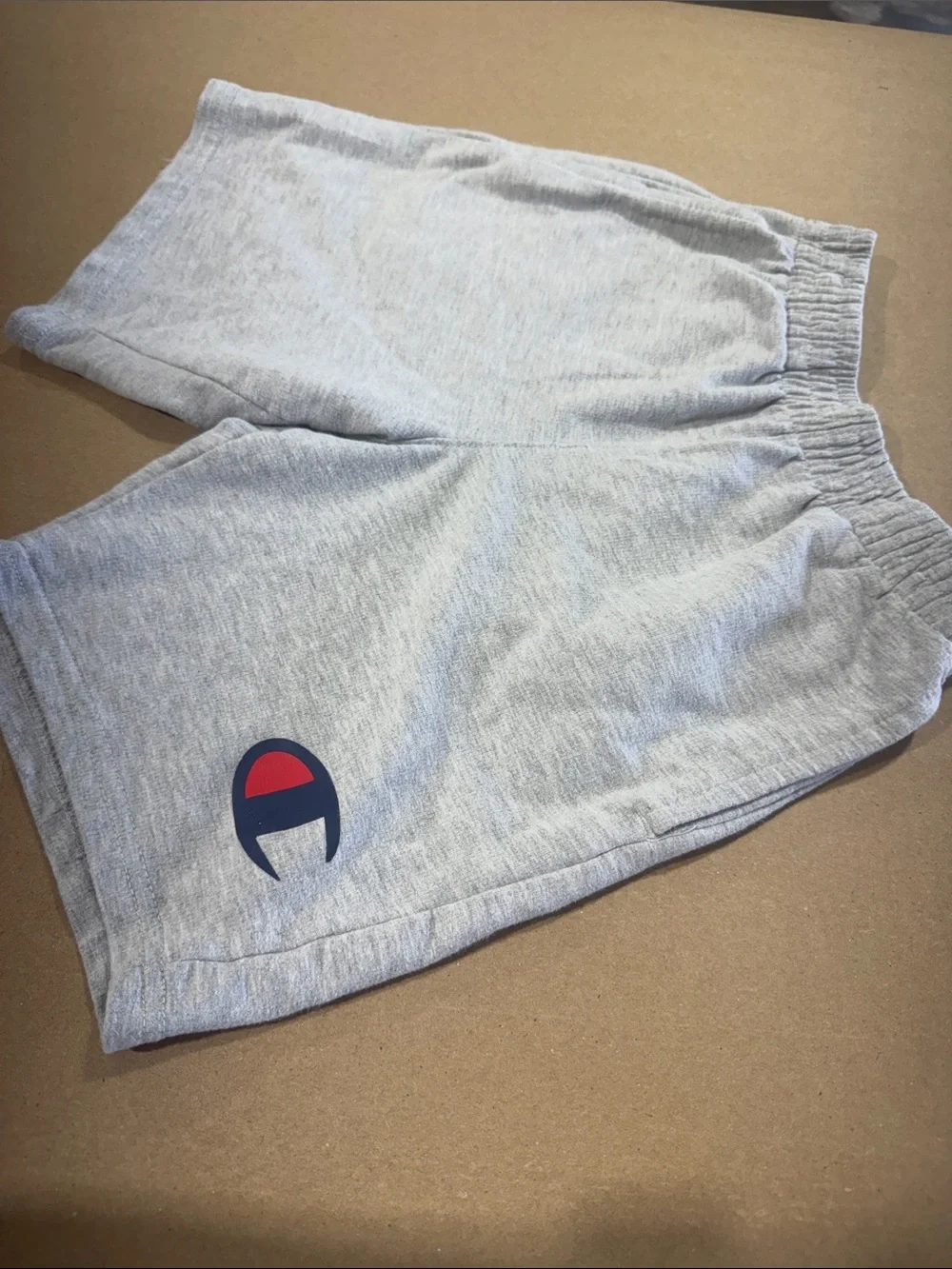 Champion Light Grey Sweatshorts with Navy & Red Logo