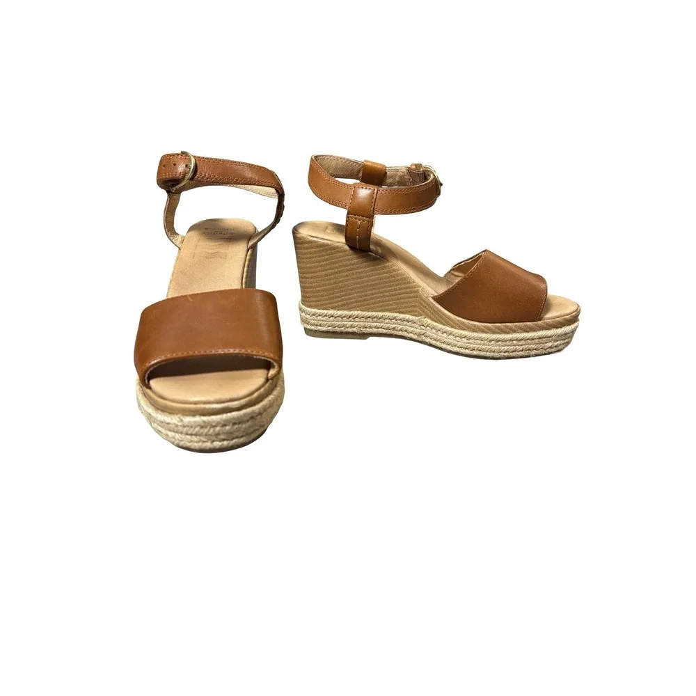 Sperry Plushwave Leather Espadrille Wedge Sandals Size 7M Tan STS85108