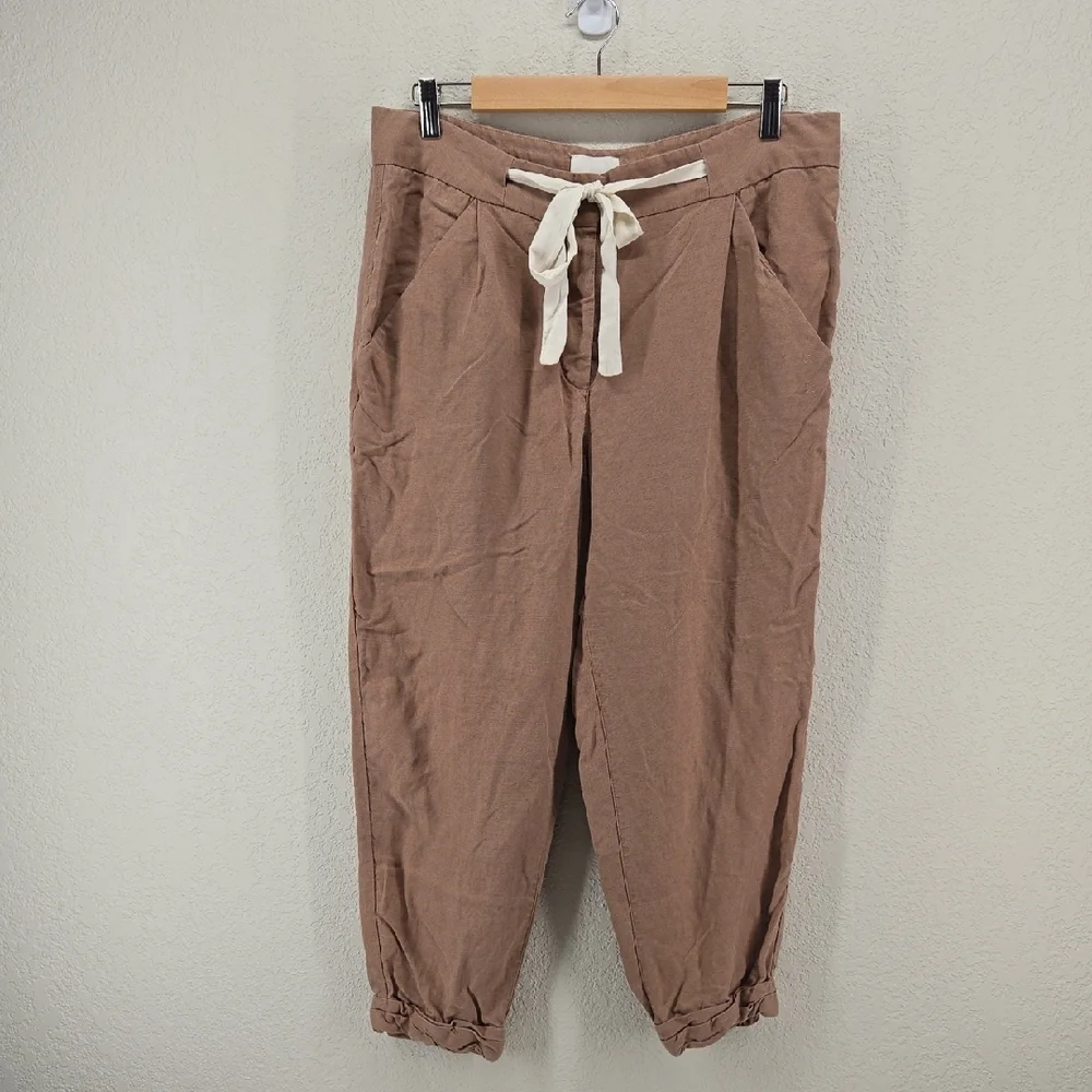 Wilfred Cropped Drawstring Ankle Pants in Taupe with Cream Tie Size 10