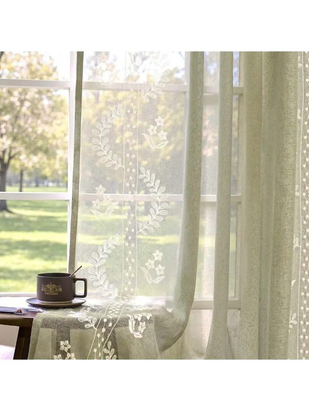 Sage Green Floral Sheer Curtains, 84