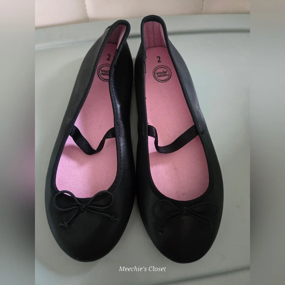 Wonder Nation  Girls Black Flats With Bows  Size 2