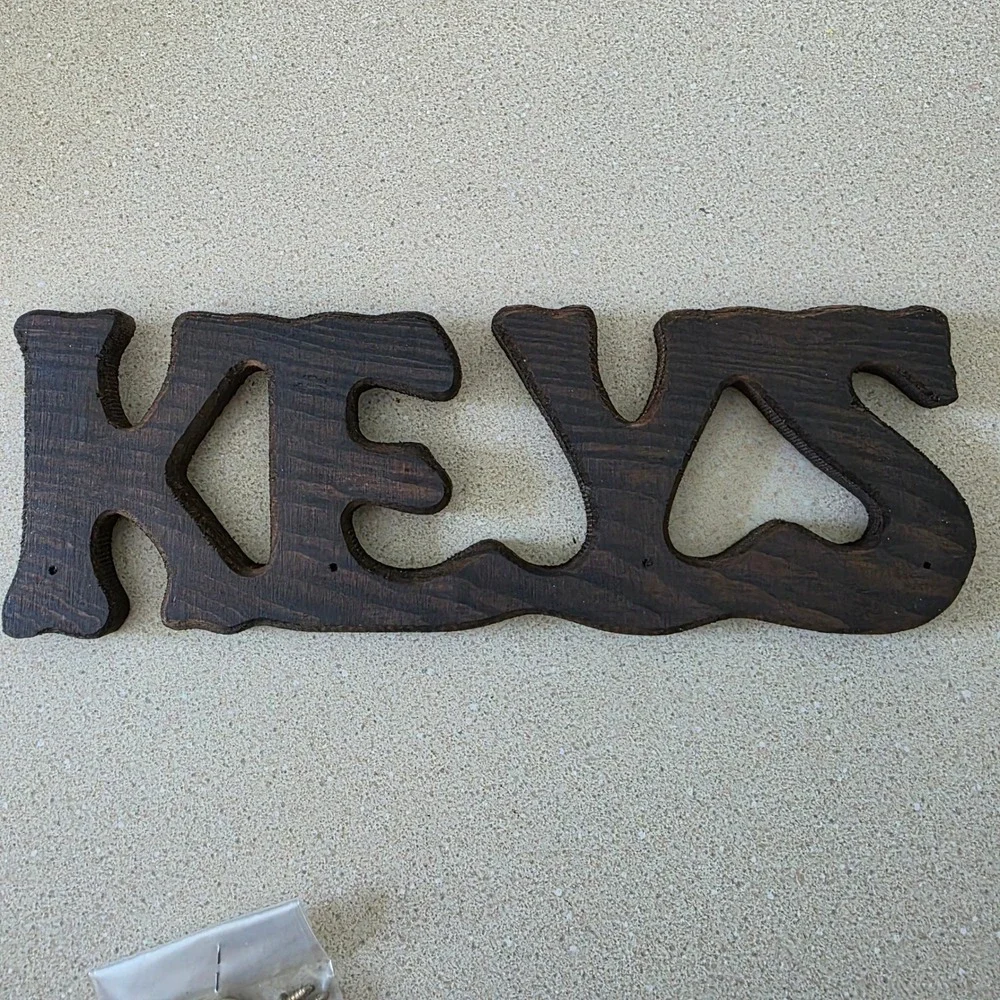 KEYS Wooden Wall Sign 8x3 Dark Brown Rustic Entryway Key Hook Holder