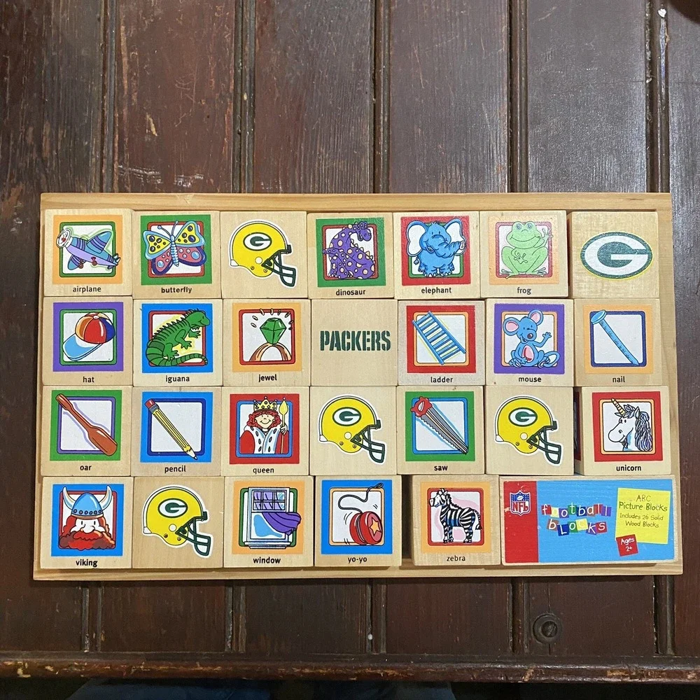 Licensed NFL Green Bay Packers‎ Wood Alphabet ABC Picture Stacking Blocks