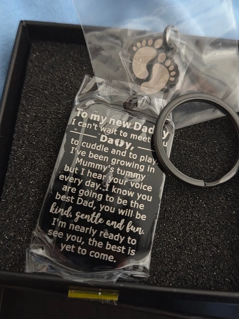 Engraved 'To My New Daddy' Black Dog Tag Style Keepsake Keychain