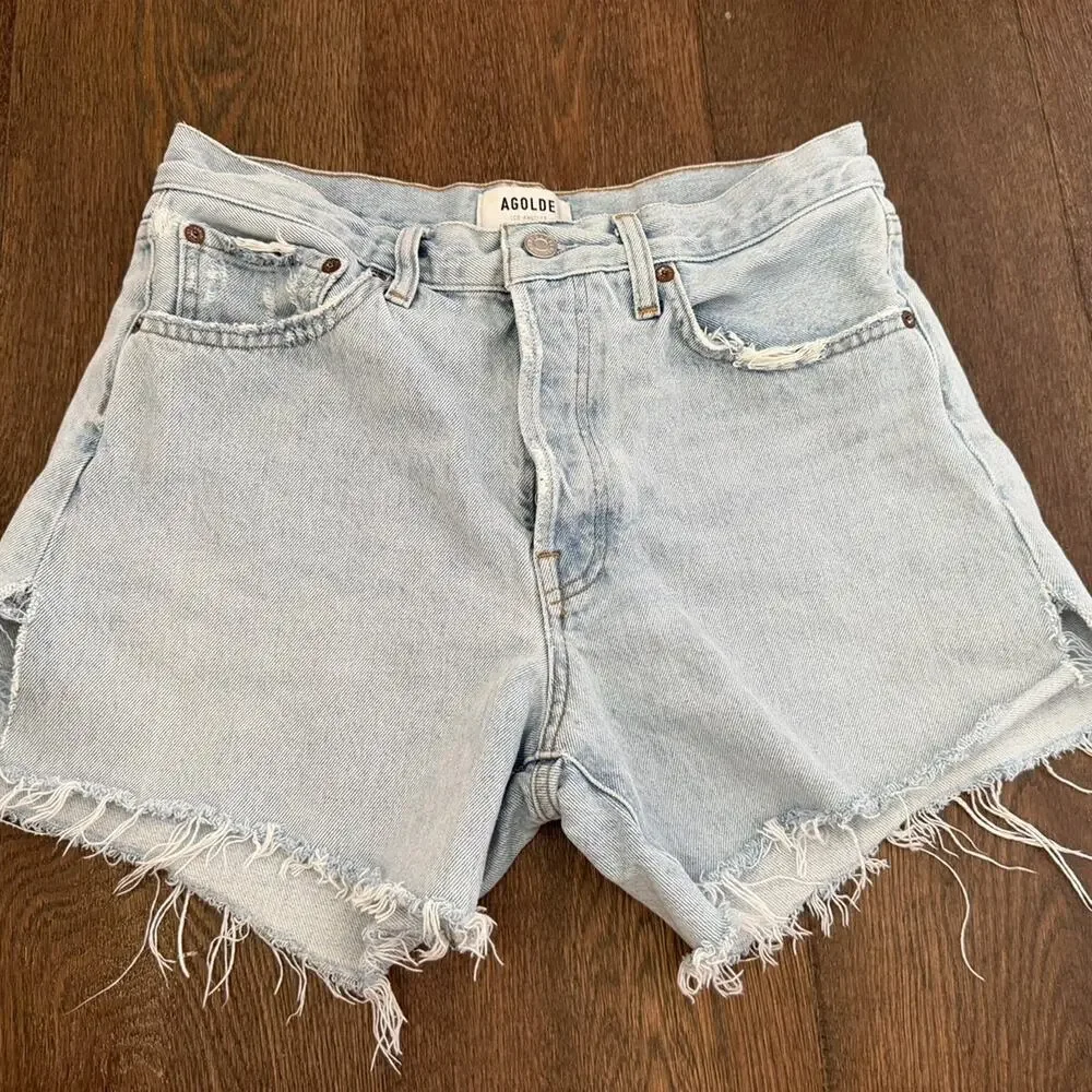 AGOLDE Parker Long Jean Shorts Light Wash Sz 27